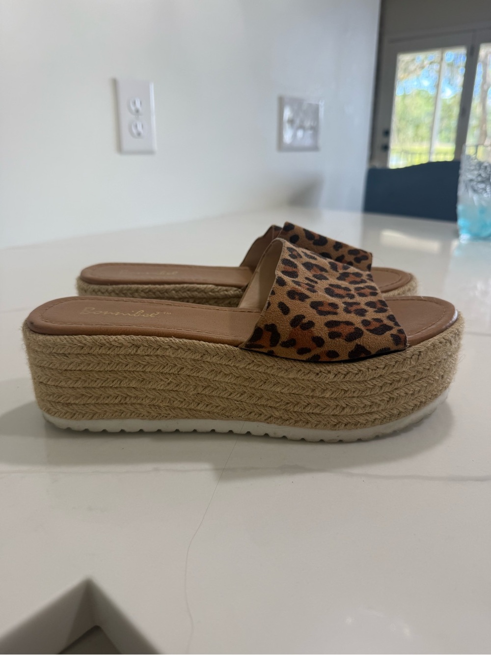 Leopard Print Espadrille Platform Slide Sandals